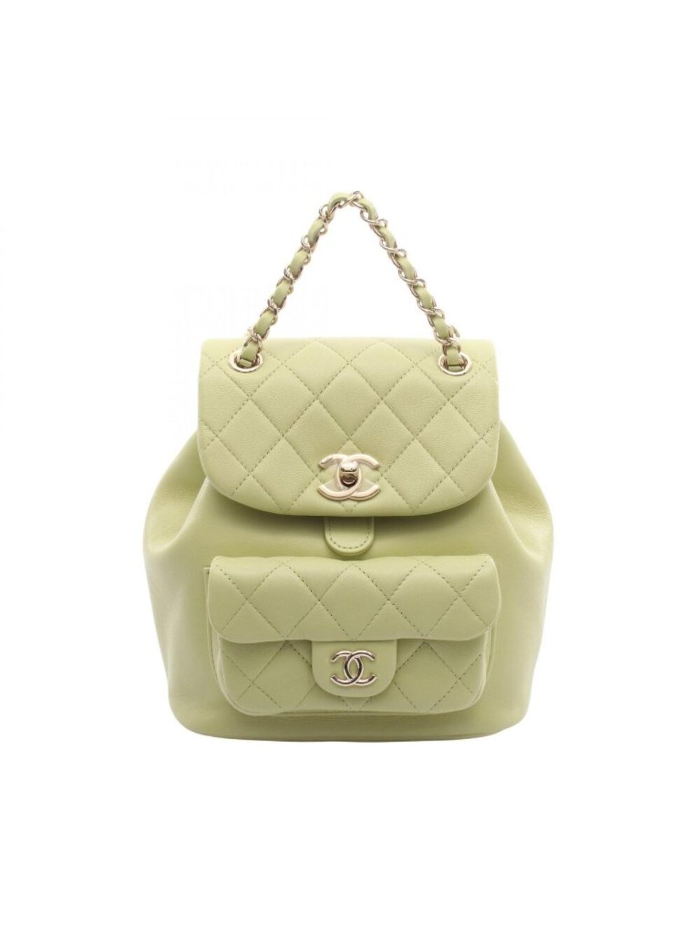 Chanel Backpack Quilted Yellow Green Leather Dumas Chain